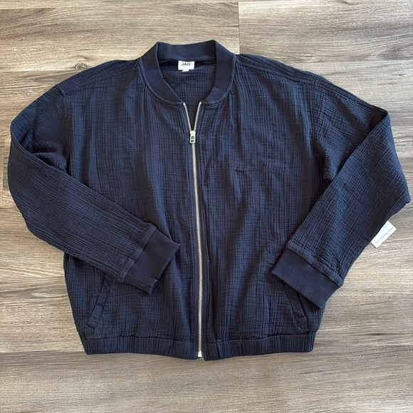 Womens NWT JAG Textured Gauze Bomber Jacket Black Size Large Zip LIghtweight - Picture 14 of 14